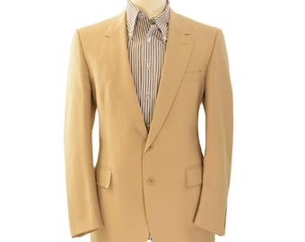 70s Vintage Tan Textured Blazer Size 42L 2-Button Wide Lapel Disco Spring Jacket