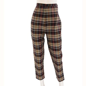 50s Vintage Cotton Plaid Ankle Pants High Waist Utility Tapered Leg Size XS