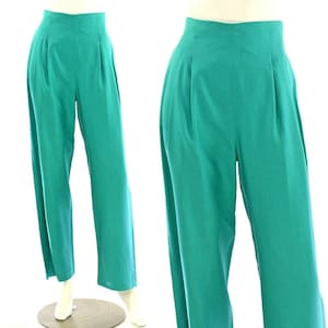 Teal Green Silk Pleated Pants For Women Size 6 80s Vintage Georgiou Studio