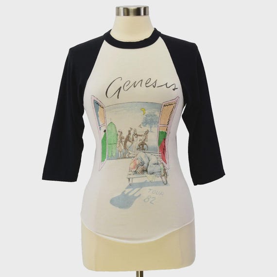 80s Vintage Genesis Tour 82 T Shirt Womens XS Raglan Band Tee