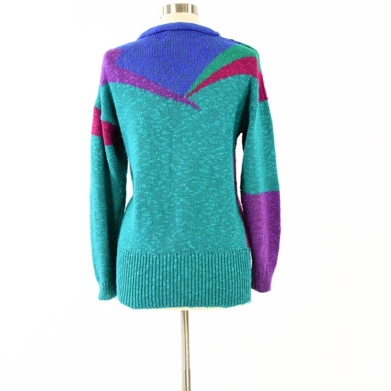 80s Vintage Roll Neck Abstract Print Sweater Arts… - image 6