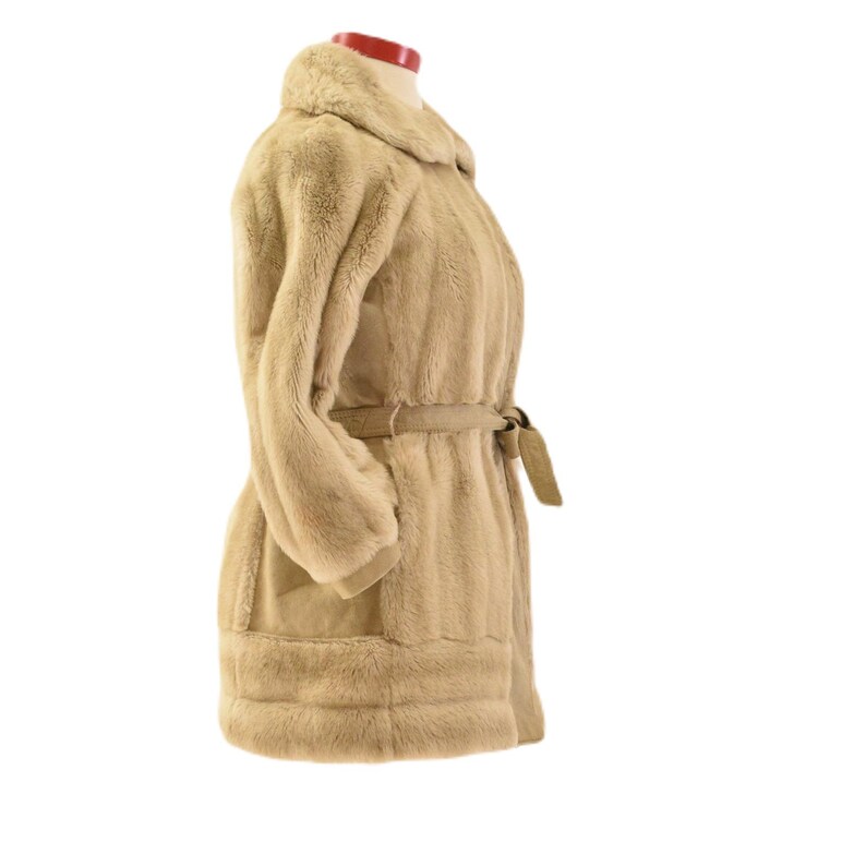 60s Vintage Fit N Flare Suede Coat Womens L Faux Fur Boho Luxe David Bowie Style bild 2