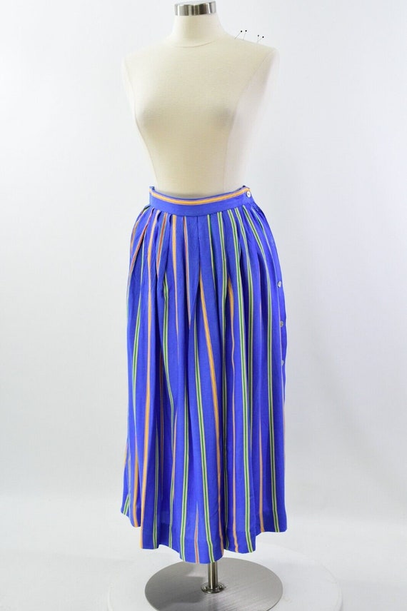 90s Vintage Blue Striped Circle Skirt Womens 8 Sus