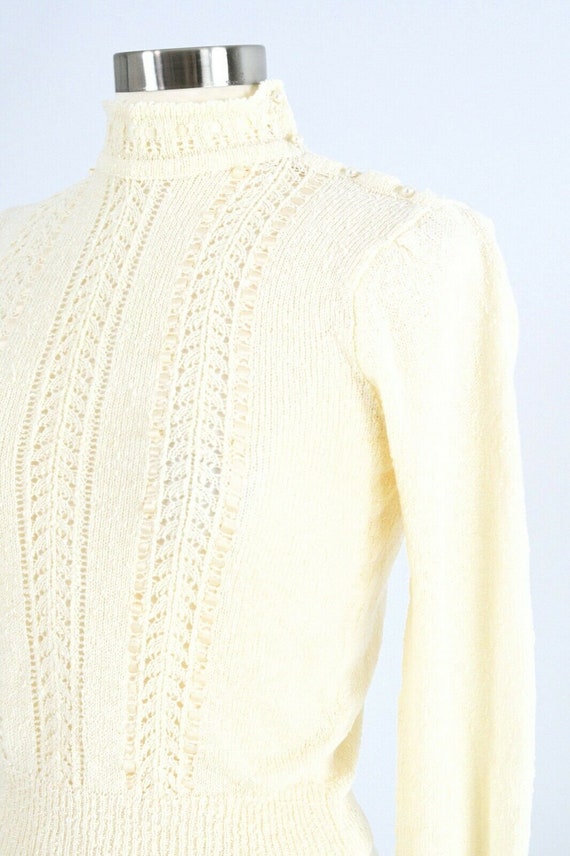 70s Vintage Ivory Mock Neck Sweater Womens XS - image 2