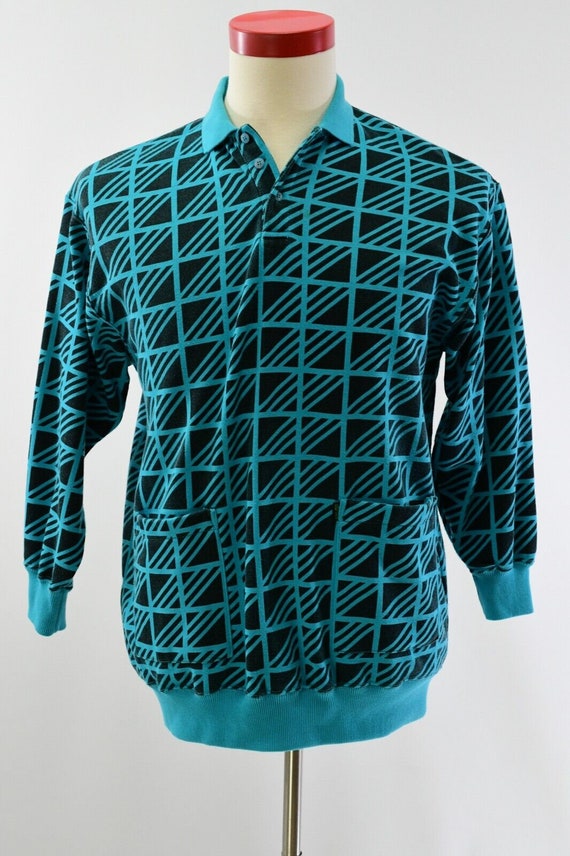 80s Vintage Geometric Top Womens L Esprit Turquois