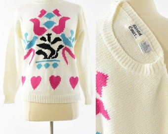 80s Vintage Floral & Hearts Sweater Womens S Relaxed Fit Bristol Court