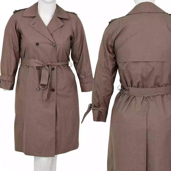 Vintage 80's Women's 8P London Fog Trench Coat w Zip Out Lining Stone Brown USA Made Classic Trench Coat