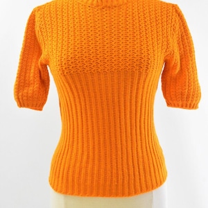 60s Orange Short Sleeve Chunky Knit Sweater Womens S Helen Sue Crew Neck