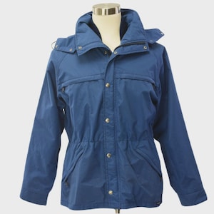 80s Vintage Goretex Hiking Rain Jacket Mens M Outdoor Hooded Trail Coat Slate Blue
