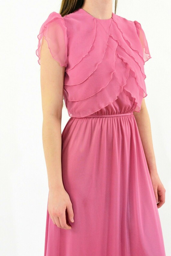 70's Vintage Mauve Pink Ruffled Bodice Maxi Dress… - image 3