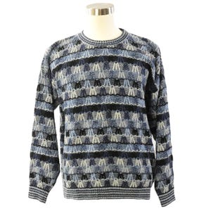 90s Vintage Mens Textured Bold Blue Knit Sweater 2XL Chunky Statement Pattern