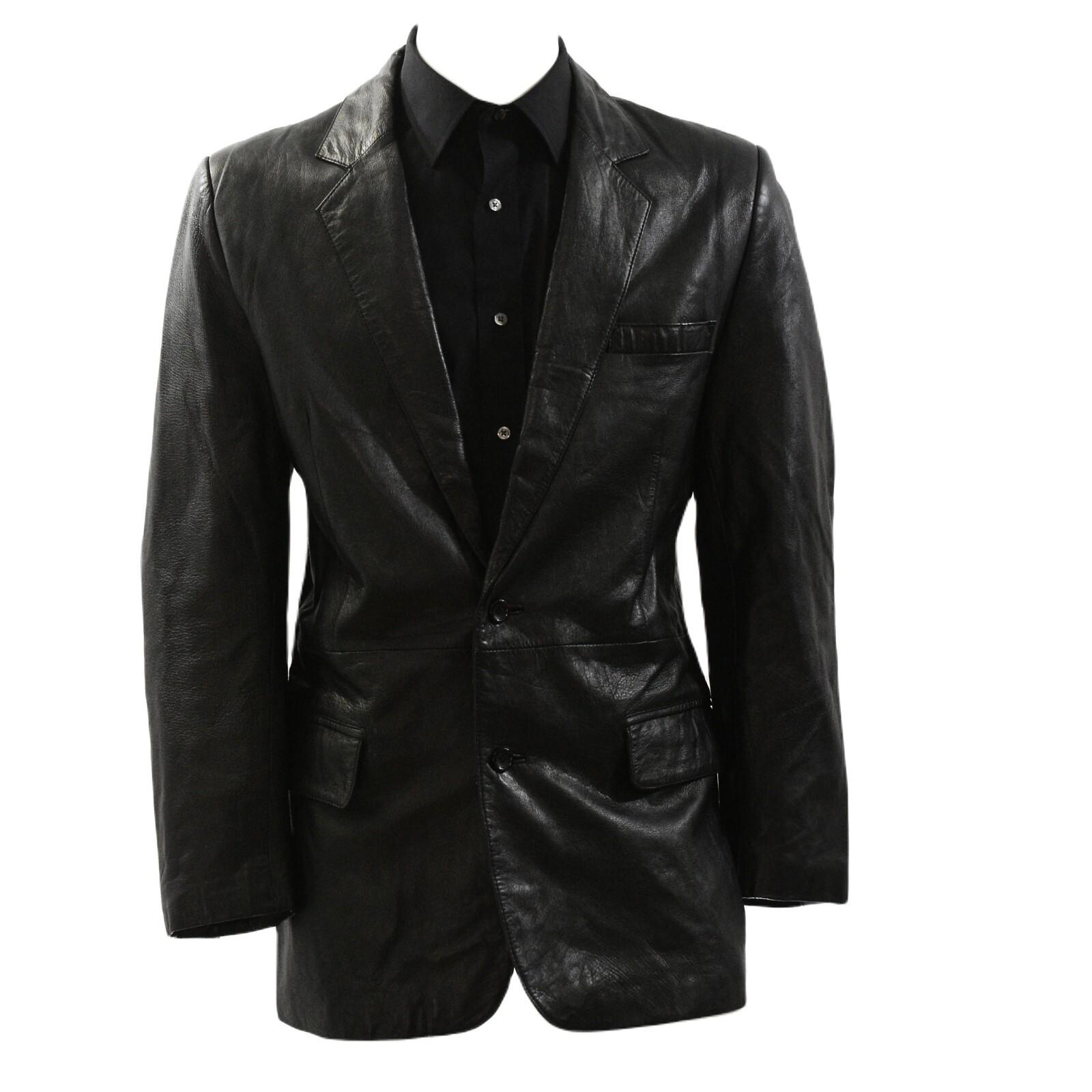80s Vintage Saddlery Black 2 Button Leather Blazer Mens 44T Fully Lined