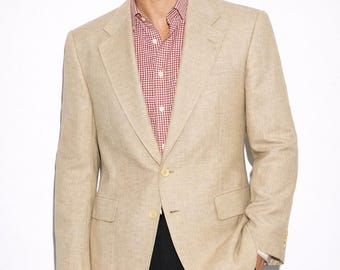 70s Vintage Beige 2 Button Sport Jacket Mens 42R 2 Button Linen Summer Blazer