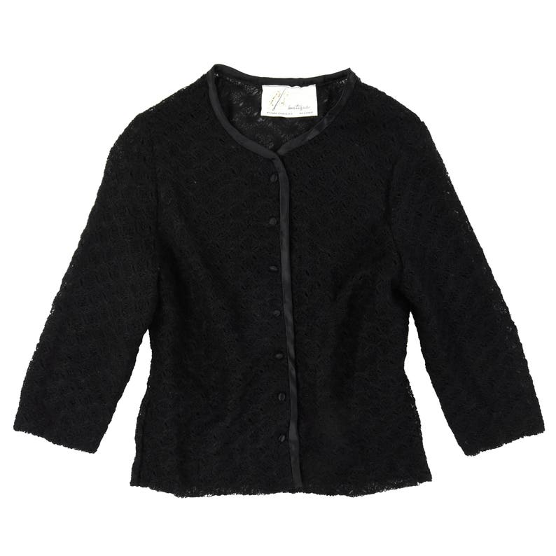 1960/'s Vintage Women/'s S Park Storyk Black Wool Crocheted Cardigan Feminine