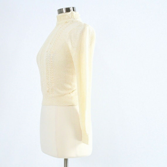 70s Vintage Ivory Mock Neck Sweater Womens XS - image 3