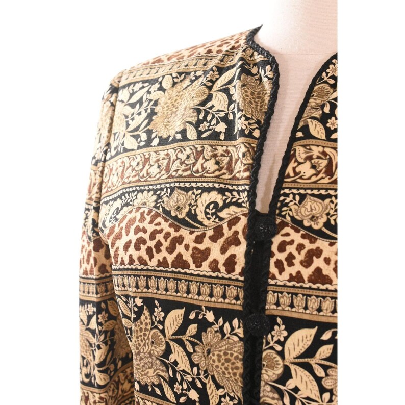 Adrianna Papell Baroque Silk Blazer Womens 8 Vintage Paisley Brown Jacket image 9