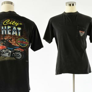 80s 90s Vintage Mens L Harley Davidson Graphic Tee Shirt Single Sided City Heat