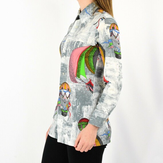 70s Vintage Hot Air Balloon Print Shirt Womens XS… - image 5