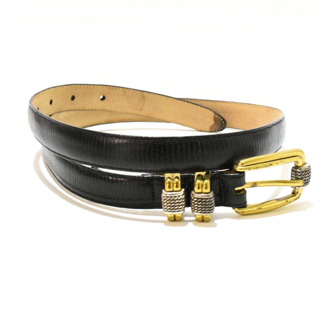 VTG Brighton Belt XL Black Textured Lizard Leather Gold Buckle 90\'s Western Boho Brighton Women main image 3
