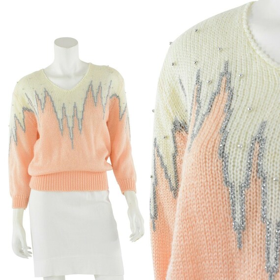 80s vintage beaded embellished puff sleeve v neck