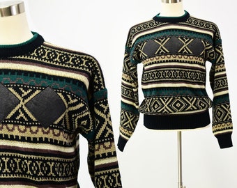 80s Vintage Mens M Geometric Print Sweater Impact