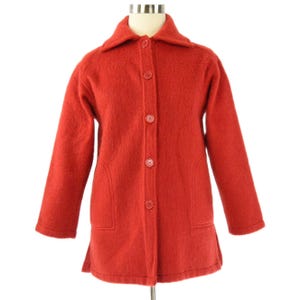 60s Vintage Boiled Wool Sears Shirt Jacket Womens L Red Flannel Barn Coat Boho Utility Jacket Workwear