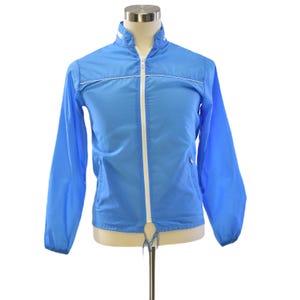 60s Vintage Mens Sky Blue Nylon Windbreaker Lightweight Mod Racer Jacket Spring Casual Outerwear