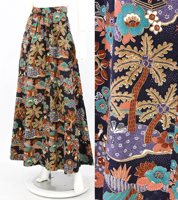70s Vintage Victor Costa Asian Novelty Print Maxi