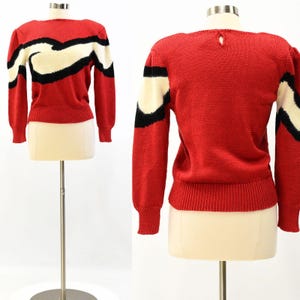 90s Vintage Womens M Red Abstract Print Sweater Ce Zanne Angora Artsy Newwave