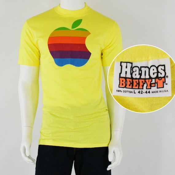 1980s vintage apple rainbow t shirt super soft! d… - image 1