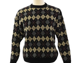 Vintage Towncraft Shirt Geometric Print Crew Neck Long Sleeve Multicolor Men's L