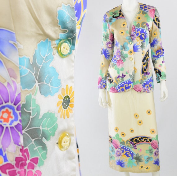 1970's Vintage 100% Silk Asian Inspired Midi Skirt