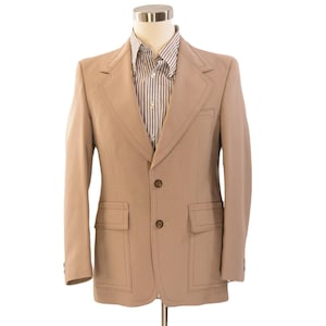 80s Vintage Tan Blazer 40 2-Button Contrast Stitch Classic Partially Lined