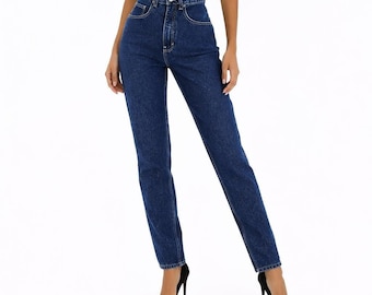 Y2K Vintage Indigo Jeans White Top Stitch Womens 2 XS High Rise Tapered Straight