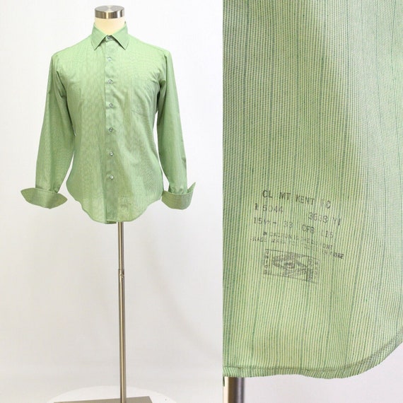80s Vintage Mens Green Tonal Striped Shirt Size X… - image 1