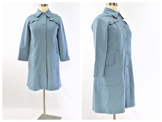 70s Vintage Dusty Blue Flap Pocket Rain Jacket Wo… - image 1