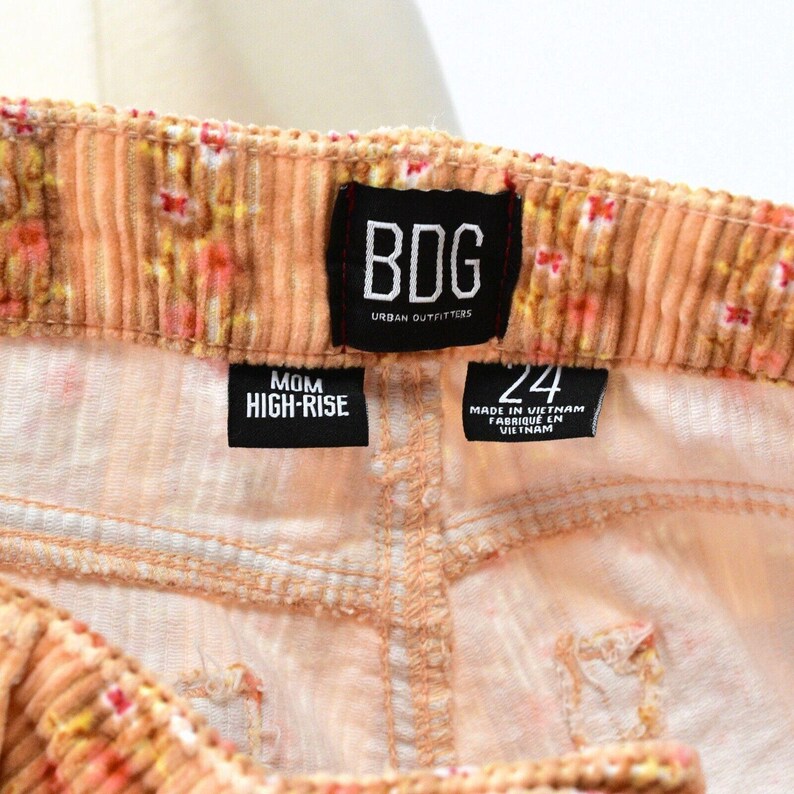 BDG Urban Outfitters Floral Corduroy Mom Jeans Womens 24 Boho Hippie Orange Mod image 6
