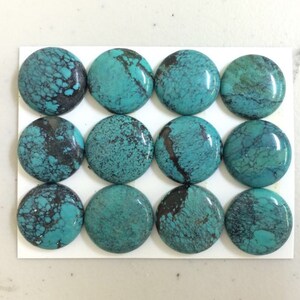 18mm Round. Natural turquoise cabochon. Natural turquoise cabs. Greenish blue. Price per 2pcs