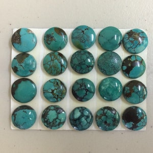 14mm Round. Natural turquoise cabochon. Natural turquoise cabs.   Greenish blue. Price per 20pcs/T063