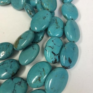 15x20mm. Natural turquoise oval, Chinese natural turquoise, greenish blue color, 16 inch strand