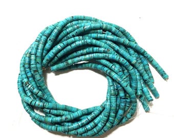 5mm Natural Turquoise Heishi. Greenish blue color, Natural Gemstone Beads 16inch.Jewelry Making Supplies