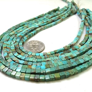 Nevada Turquoise Cube Beads – 4 mm, Green & Brown, 15" Strand