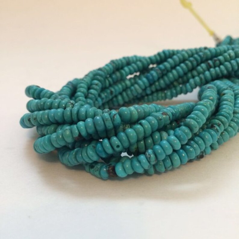 4.5mm Natural turquoise rondelles. turquoise beads from Hubei, China. Chinese blue. 16 inch strand.TP231 image 2