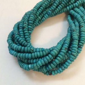 4.5mm Natural turquoise rondelles. turquoise beads from Hubei, China. Chinese blue. 16 inch strand.TP231 image 1