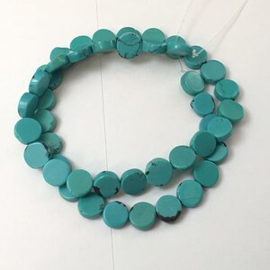 10mm wide x 3mm thick Natural Turquoise Flat Coin Beads Greenish blue 16 inch strand