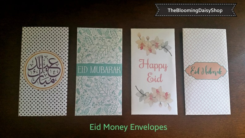 Eid Money Envelope-Eidi Envelopes-Eidee Envelopes-Eid Mubarak Money Packets-Set of 4 Eid Mubarak Envelope-Arabic calligraphy Eid Envelope image 2