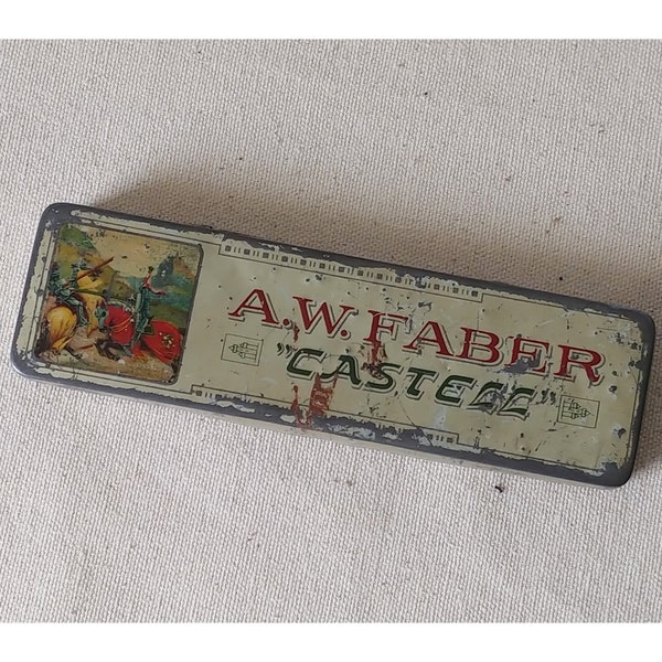 A. W. Faber-Castell, Bleistift-Fabrik A.G. Brand Vintage Pencil Tin, Hinged-Metal Storage Tin