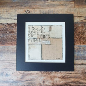 CLEAR and PRESENT SOLUTIONS, matted mixed media abstract collage, original art, wall art, vintage papers, 10 x 10