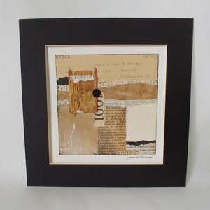 Mixed Media Abstract Collage, Vintage Papers Matted Wall Art (10x10), NATURAL PROGRESSION