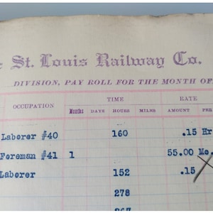 Ten (10) 1910s Oversized Payroll Ledger Pages, 16 x 20-Inch Antique Journal Pages, Vintaged Typed Accounting Records